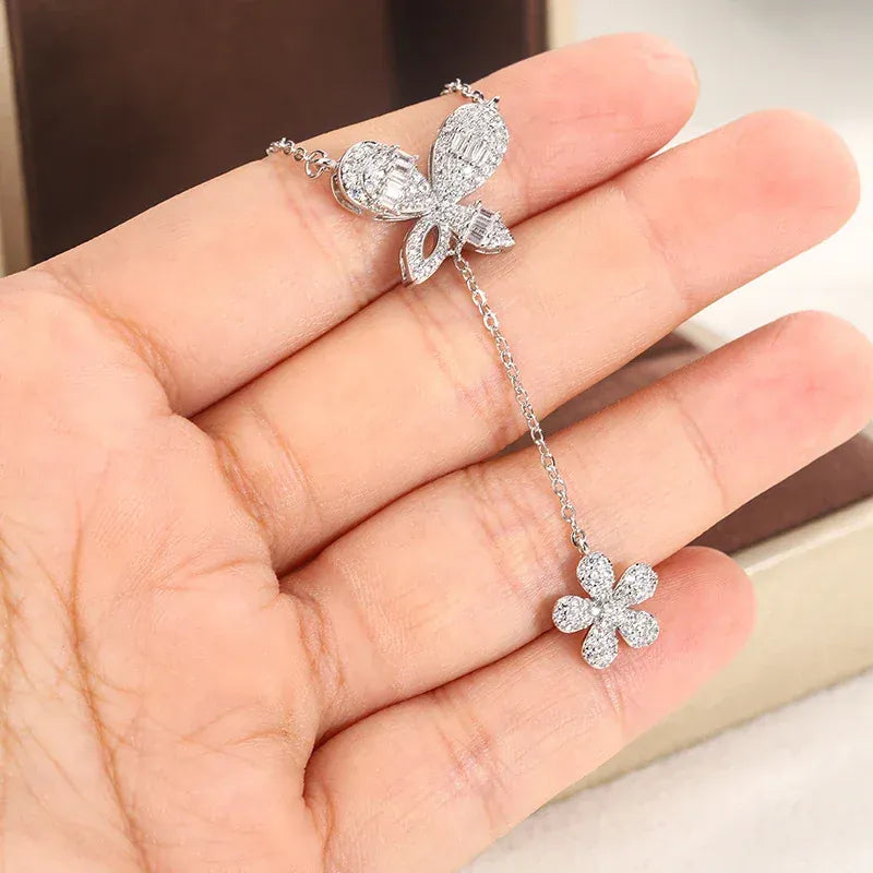 KissICON Exquisite 925 Silver Butterfly Necklace - Tassel Pendant