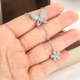 KissICON Exquisite 925 Silver Butterfly Necklace - Tassel Pendant