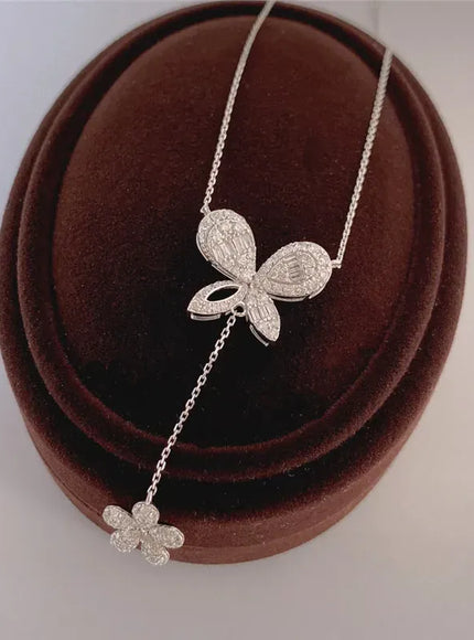 KissICON Exquisite 925 Silver Butterfly Necklace - Tassel Pendant
