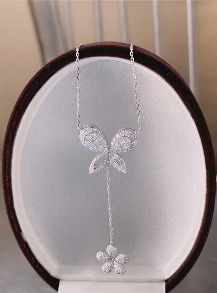 KissICON Exquisite 925 Silver Butterfly Necklace - Tassel Pendant