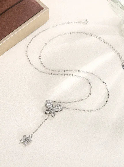 KissICON Exquisite 925 Silver Butterfly Necklace - Tassel Pendant