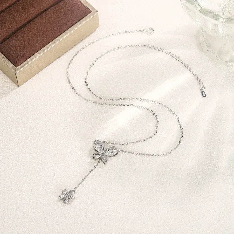 KissICON Exquisite 925 Silver Butterfly Necklace - Tassel Pendant