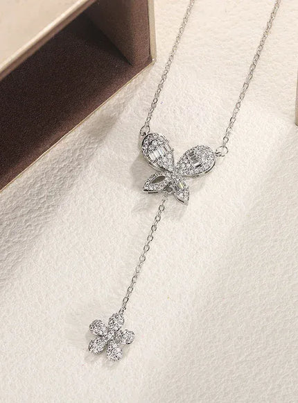 KissICON Exquisite 925 Silver Butterfly Necklace - Tassel Pendant