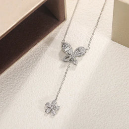 KissICON Exquisite 925 Silver Butterfly Necklace - Tassel Pendant