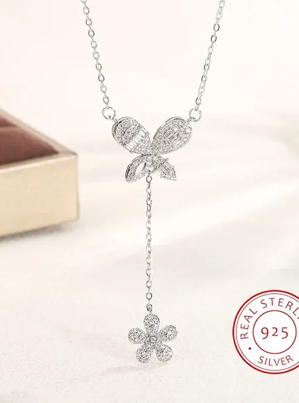 KissICON Exquisite 925 Silver Butterfly Necklace - Tassel Pendant