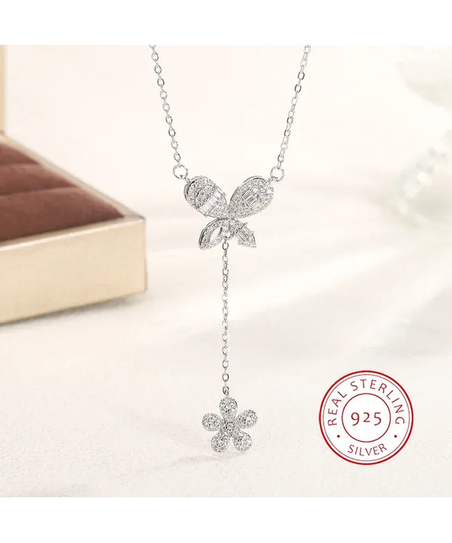 KissICON Exquisite 925 Silver Butterfly Necklace - Tassel Pendant