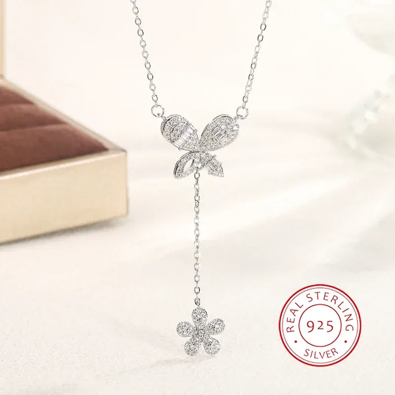 KissICON Exquisite 925 Silver Butterfly Necklace - Tassel Pendant