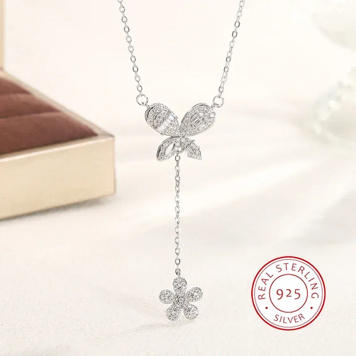 Exquisite 925 Silver Butterfly Necklace - Tassel Pendant