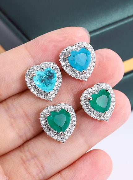 KissICON 💋 Exquisite 925 Silver Peach Heart Studs - Green Zircon