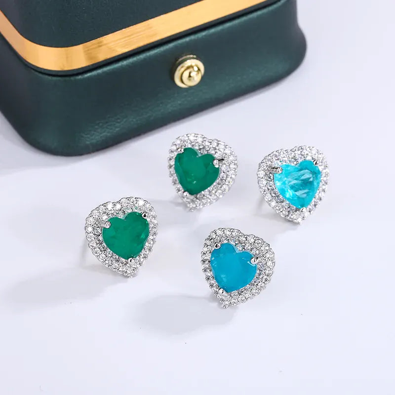 KissICON 💋 Exquisite 925 Silver Peach Heart Studs - Green Zircon