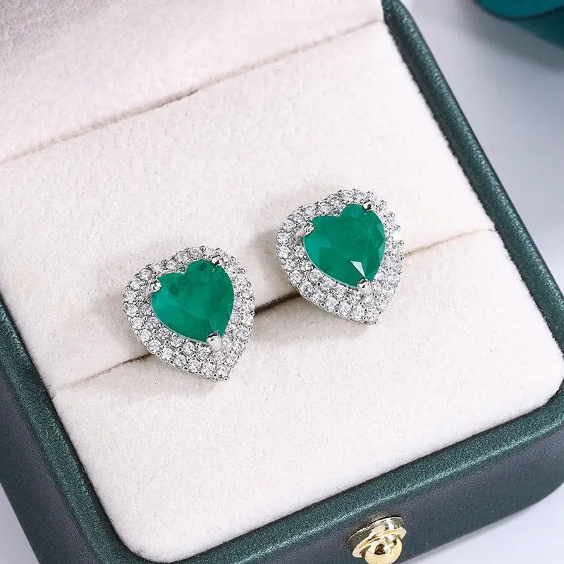 KissICON 💋 Exquisite 925 Silver Peach Heart Studs - Green Zircon