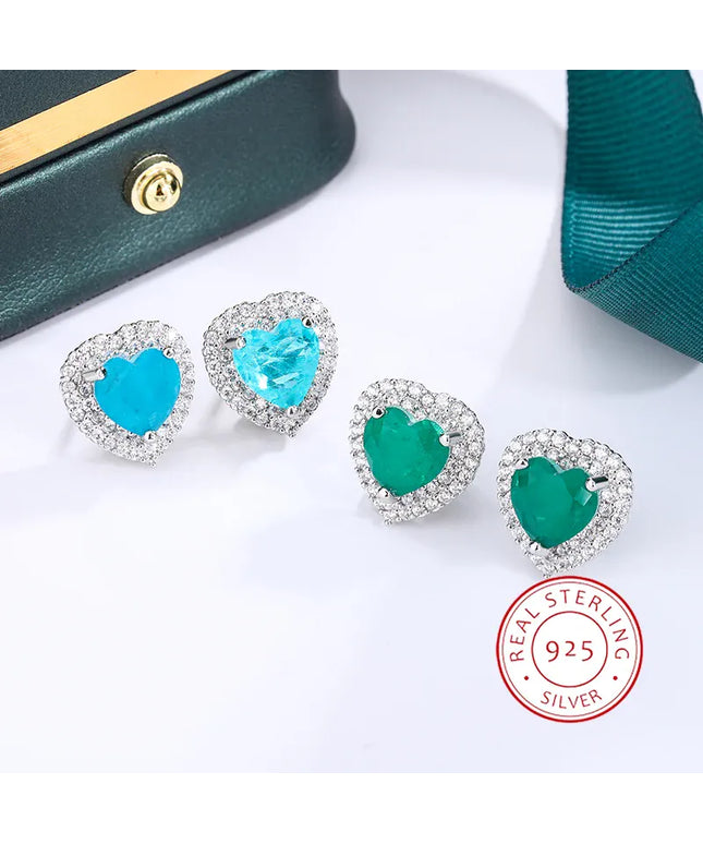 KissICON 💋 Exquisite 925 Silver Peach Heart Studs - Green Zircon