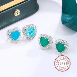 KissICON 💋 Exquisite 925 Silver Peach Heart Studs - Green Zircon