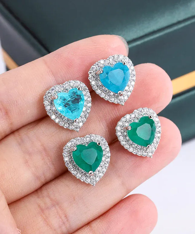 KissICON 💋 Exquisite 925 Silver Peach Heart Studs - Green Zircon