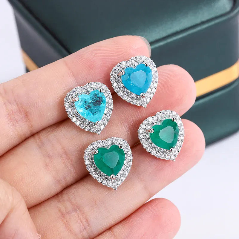 KissICON 💋 Exquisite 925 Silver Peach Heart Studs - Green Zircon
