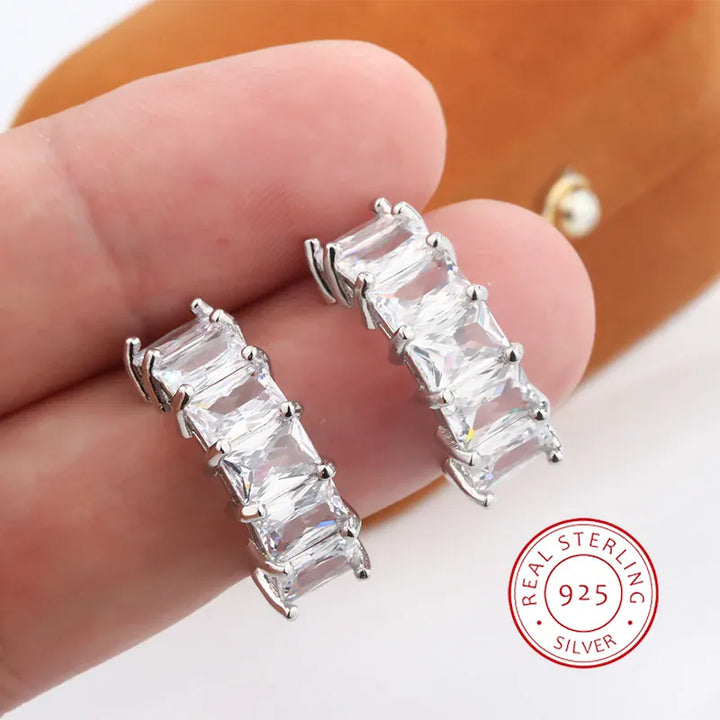 Exquisite 925 Silver Plated Full Diamond Women's Earrings Fashion C Earrings High Quality Anniversary Gift Everyday Wear Jewelry