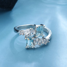 KissICON Exquisite Aquamarine Zircon Ring 925 Silver - Bridal