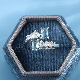 KissICON Exquisite Aquamarine Zircon Ring 925 Silver - Bridal