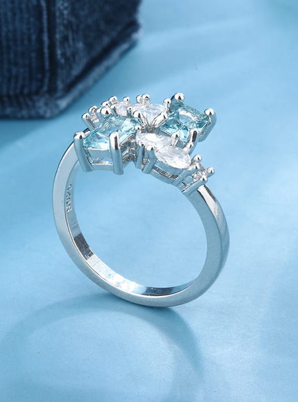 KissICON Exquisite Aquamarine Zircon Ring 925 Silver - Bridal