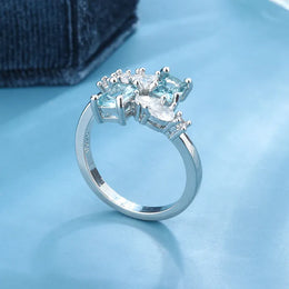 KissICON Exquisite Aquamarine Zircon Ring 925 Silver - Bridal