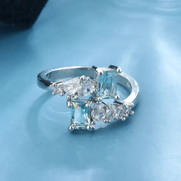 KissICON Exquisite Aquamarine Zircon Ring 925 Silver - Bridal