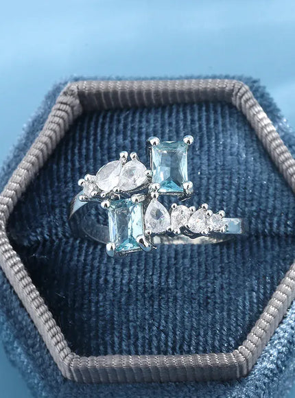 KissICON Exquisite Aquamarine Zircon Ring 925 Silver - Bridal
