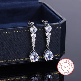 KissICON Exquisite Fashion Lady AAA Zircon Hanging Drop Shape Earrings White Leaf Wedding Jewelry Factory Wholesale 925 Silver Plated