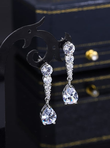 KissICON Exquisite Fashion Lady AAA Zircon Hanging Drop Shape Earrings White Leaf Wedding Jewelry Factory Wholesale 925 Silver Plated