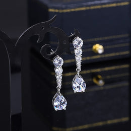 KissICON Exquisite Fashion Lady AAA Zircon Hanging Drop Shape Earrings White Leaf Wedding Jewelry Factory Wholesale 925 Silver Plated
