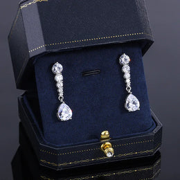 KissICON Exquisite Fashion Lady AAA Zircon Hanging Drop Shape Earrings White Leaf Wedding Jewelry Factory Wholesale 925 Silver Plated