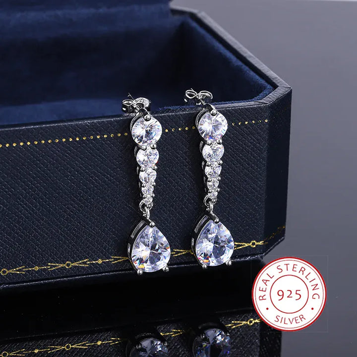 Exquisite Fashion Lady AAA Zircon Hanging Drop Shape Earrings White Leaf Wedding Jewelry Factory Wholesale 925 Silver Plated