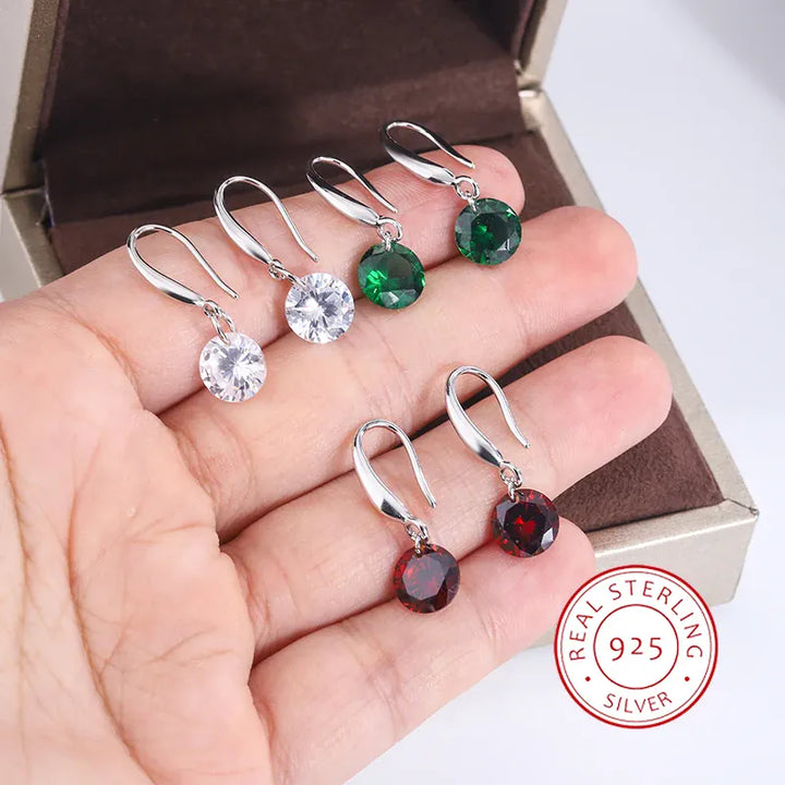 Exquisite S925 Silver Earrings for Women Fashion Color Zircon Earrings Red Green White Jewelry Earrings Silver Jewelry