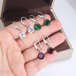 KissICON Exquisite S925 Silver Earrings for Women Fashion Color Zircon Earrings Red Green White Jewelry Earrings Silver Jewelry