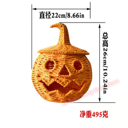 KissICON F Halloween Decorations Hand-Woven Wicker Pumpkin Lantern Witch Hat Storage Box Home Decorative Statue Ornaments Christmas Decor