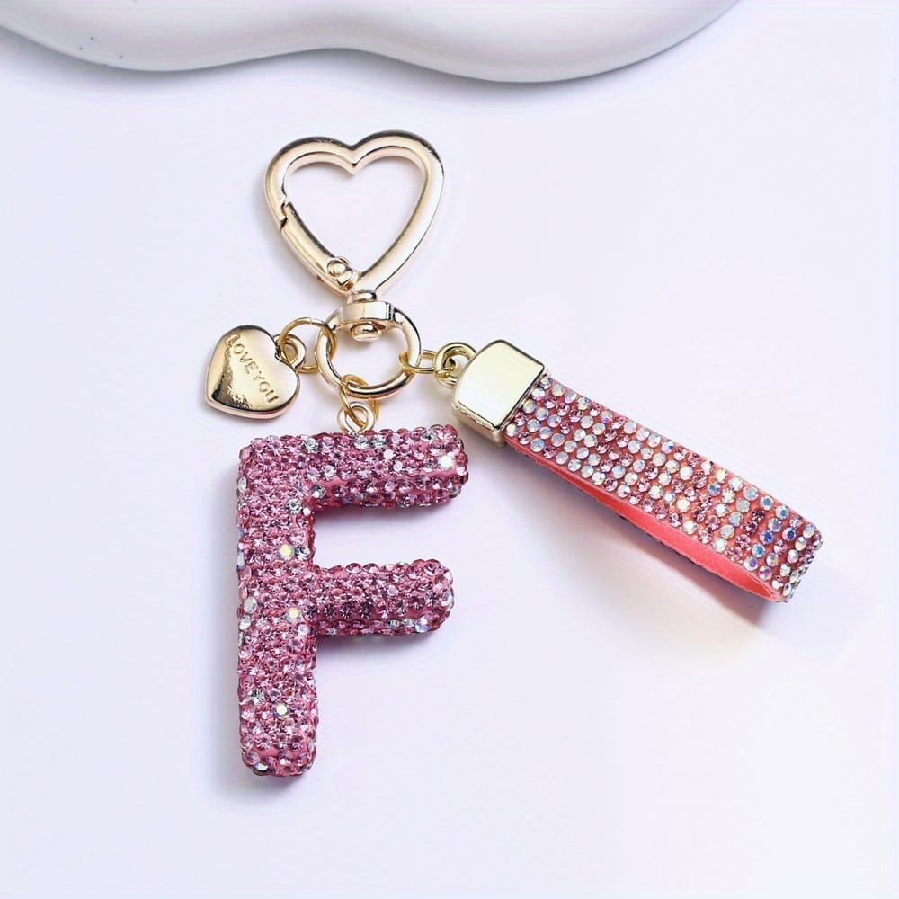 KissICON F Sparkling Pink  White Initial PVC Keychain Gift