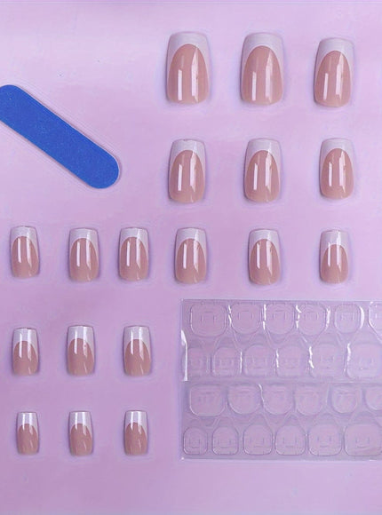 KissIcon Pink French Nail Set - White Star