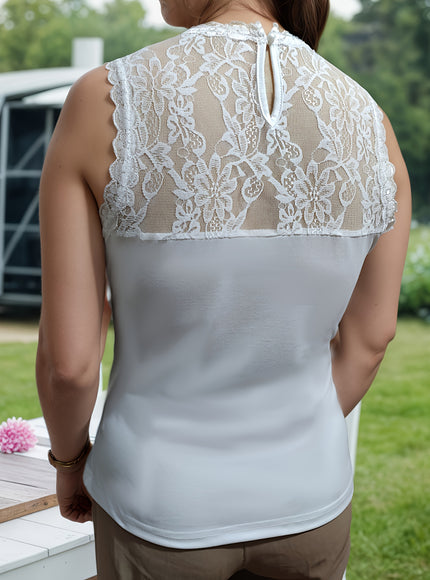 Plus Size Lace Trim Sleeveless Tank Top – Black & White