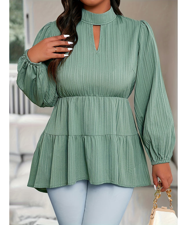 Plus Size - Plus Size Women'S Elegant Stand Collar Blouse - Button-Up Long Sleeve Shirt, Solid Color Non-Stretch Fabric, Casual to Formal Wear for Fall/Winter, Casual Wear | Buttonup Top | Nonstretch Material, Ladies Blouses