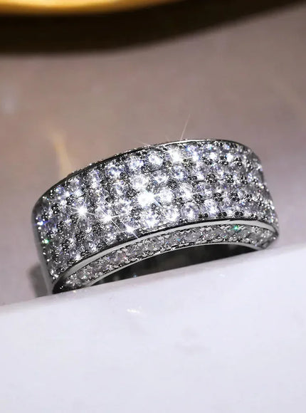 KissICON F986 / 6 Iced Out Rings Silver Zircon Crystal Band Ring