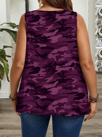 Women'S Plus Size Camo Print Sleeveless Top -