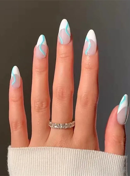 KissICON False Nails -JP1525 KissIcon Flower Almond False Nails Blue White -