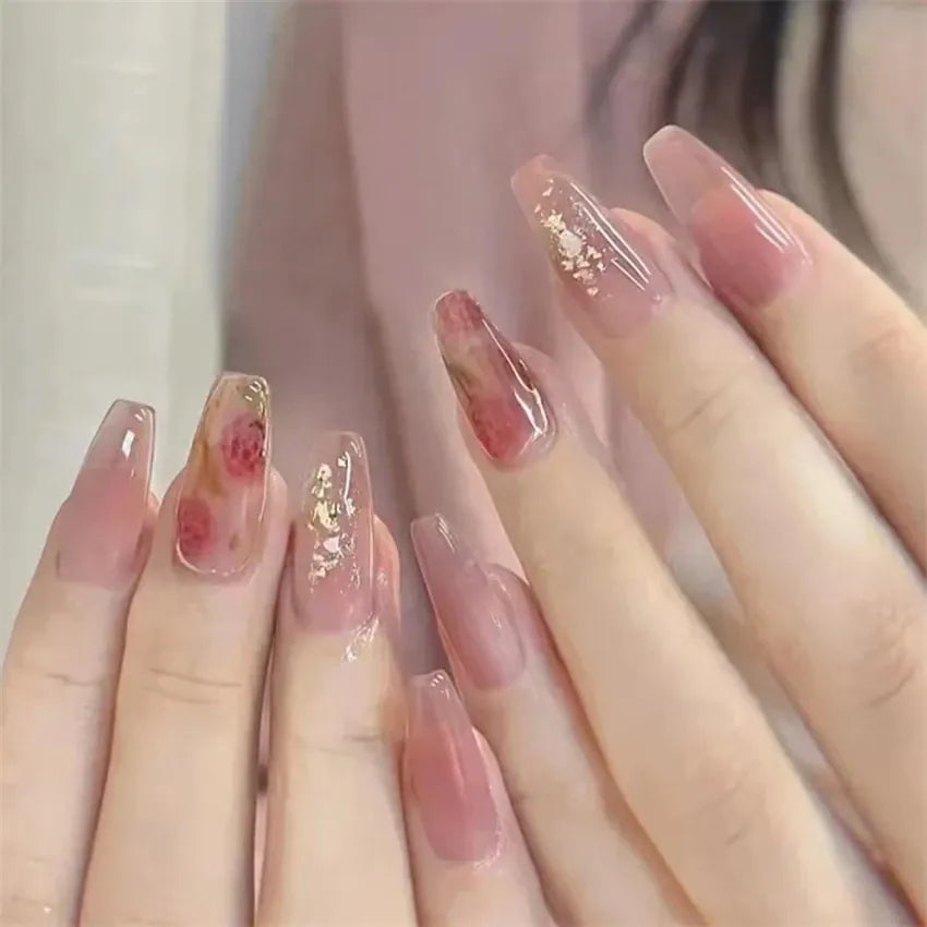 KissICON False-Nails-R415 24Pcs Full Cover Wearing Reusable False Nails Glitter