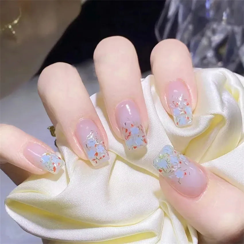 KissICON False-Nails-R573 24Pcs Full Cover Wearing Reusable False Nails Glitter