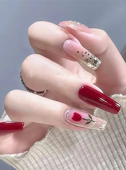 KissICON False-Nails-R625 24Pcs Full Cover Wearing Reusable False Nails Glitter
