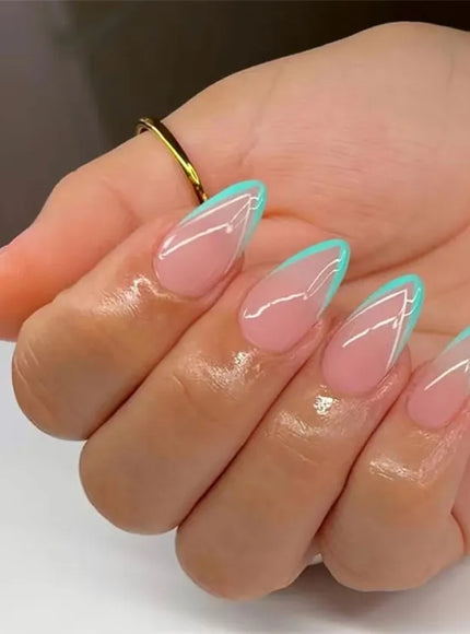 KissICON False Nails -W200 KissIcon Flower Almond False Nails Blue White -