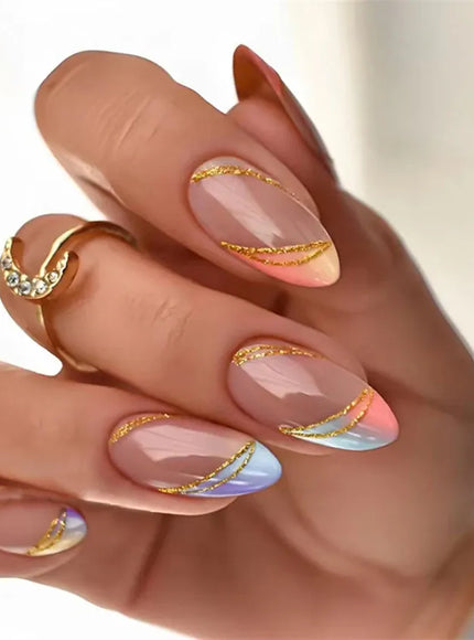 KissICON False Nails -W489 KissIcon Flower Almond False Nails Blue White -