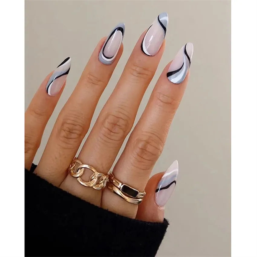 KissICON False Nails -Y-18S KissIcon Flower Almond False Nails Blue White -
