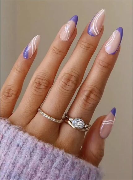 KissICON False Nails -Y-43S KissIcon Flower Almond False Nails Blue White -