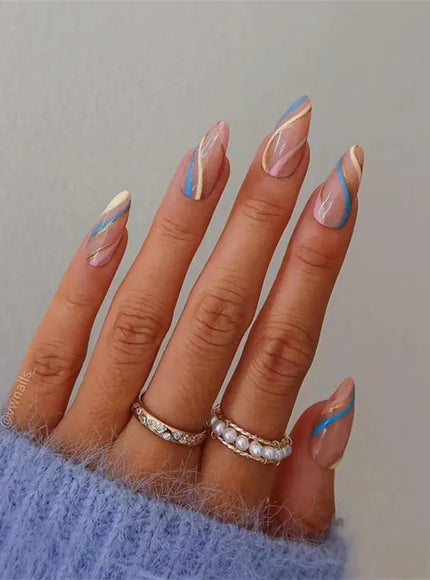 KissICON False Nails -Y-67S KissIcon Flower Almond False Nails Blue White -