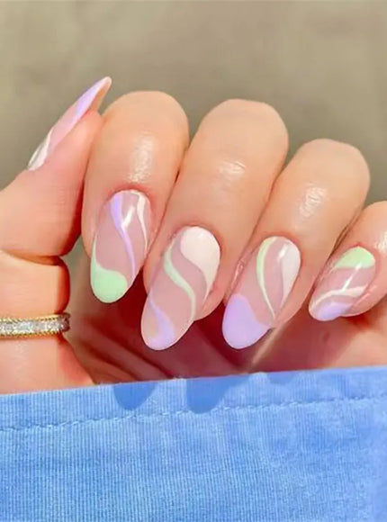 KissICON False Nails -Y-70S KissIcon Flower Almond False Nails Blue White -
